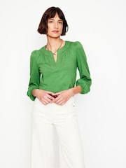 Boden Green Ava Long Sleeve Trim 100% Cotton Top - Image 1 of 5