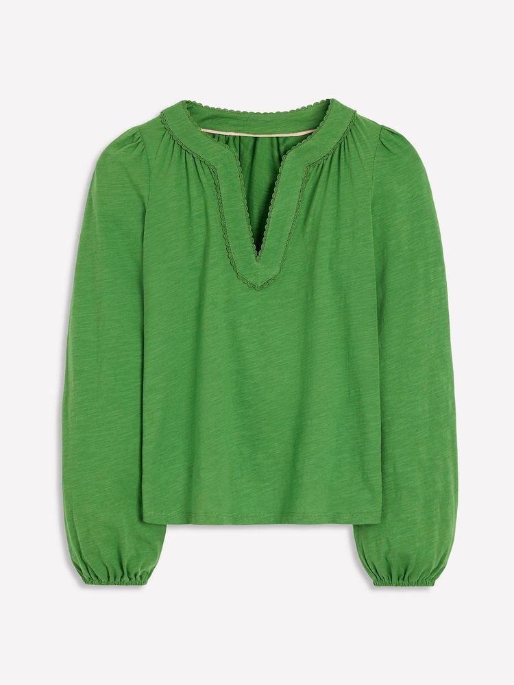 Boden Green Ava Long Sleeve Trim 100% Cotton Top - Image 5 of 5
