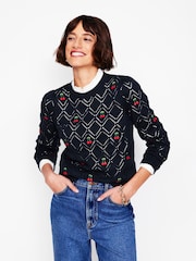 Boden Blue Enid Embroidered 100% Cotton Jumper - Image 1 of 6