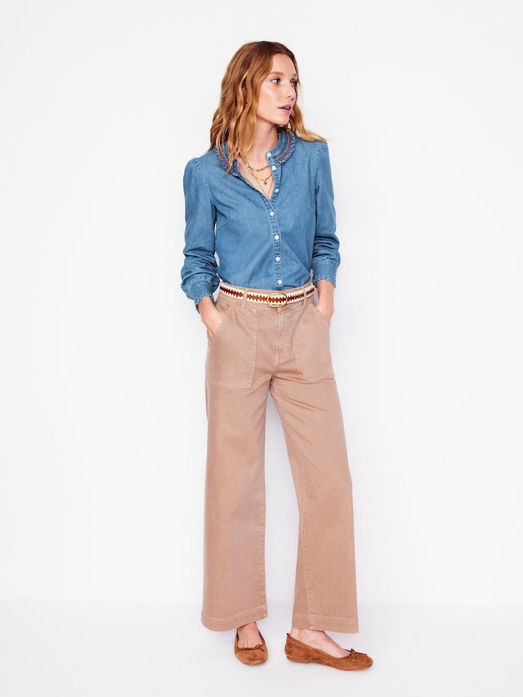 Boden Blue Smocked Neck Denim Shirt - Image 4 of 5