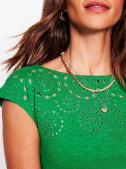Boden Green Florrie Broderie 100% Cotton Dress - Image 2 of 5