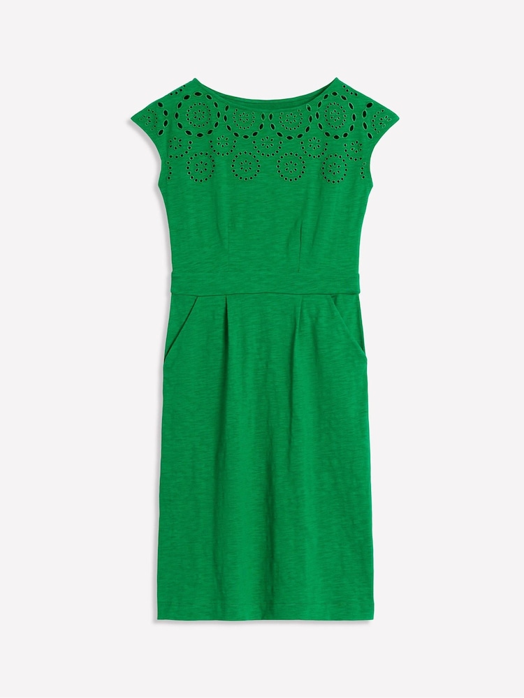 Boden Green Florrie Broderie 100% Cotton Dress - Image 5 of 5