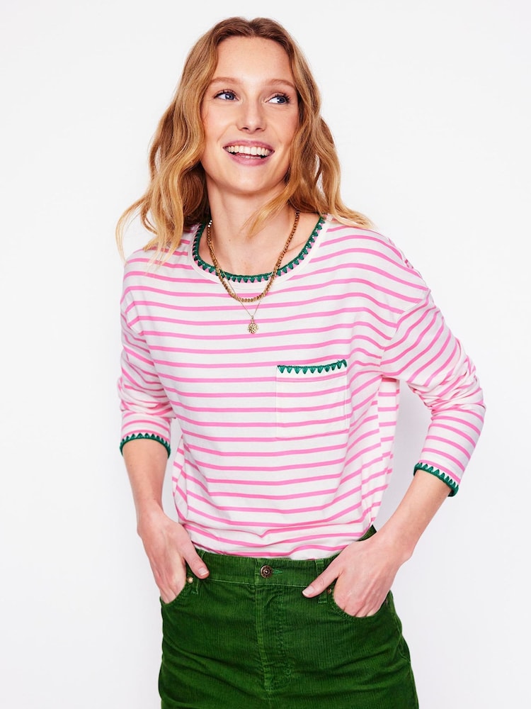 Boden Pink Blanket Stitch 100% Cotton Top - Image 1 of 5