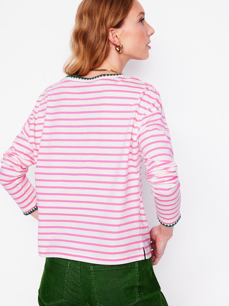 Boden Pink Blanket Stitch 100% Cotton Top - Image 3 of 5