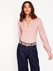 Boden Pink Ava Long Sleeve Trim 100% Cotton Top - Image 1 of 5