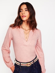 Boden Pink Ava Long Sleeve Trim 100% Cotton Top - Image 3 of 5