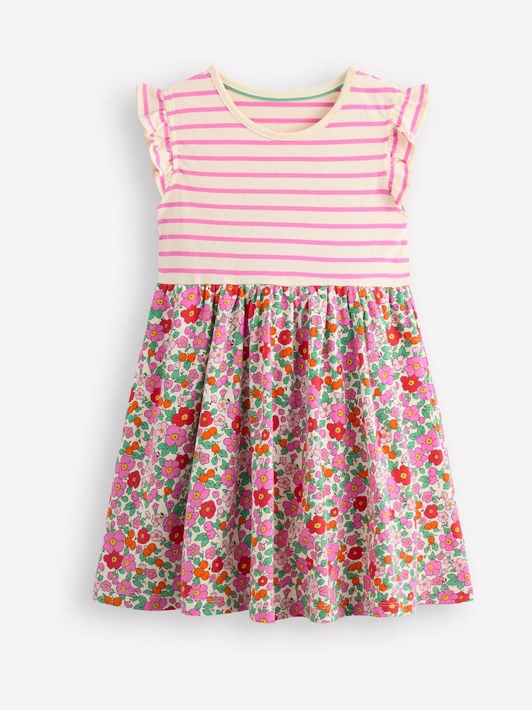 Boden Pink Posie Frill Sleeve 100% Cotton Dress - Image 1 of 3