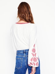 Boden White Nia Embroidered 100% Cotton Top - Image 4 of 6