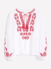 Boden White Nia Embroidered 100% Cotton Top - Image 6 of 6