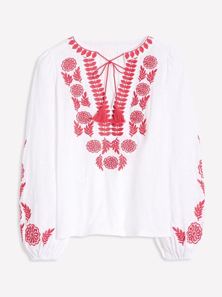 Boden White Nia Embroidered 100% Cotton Top - Image 6 of 6