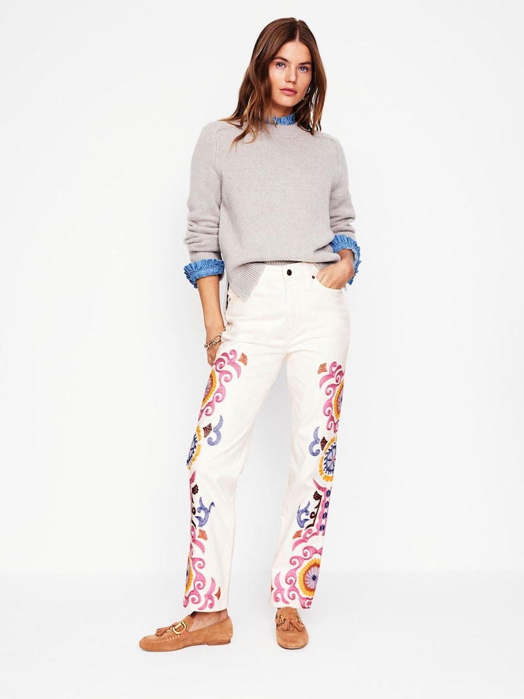 Boden White High Rise Embroidered Jeans - Image 1 of 5