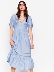 Boden Blue Smocked Waist Linen Dress - Image 1 of 5