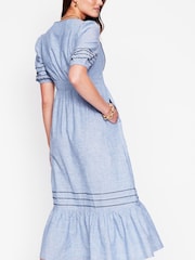 Boden Blue Smocked Waist Linen Dress - Image 3 of 5