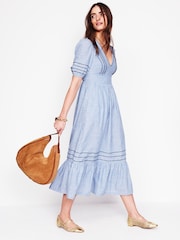 Boden Blue Smocked Waist Linen Dress - Image 4 of 5