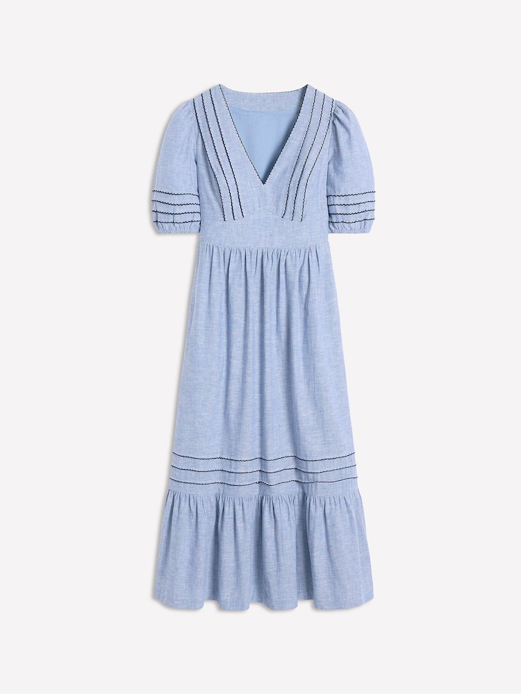Boden Blue Smocked Waist Linen Dress - Image 5 of 5