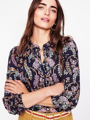 Boden Blue Fay Smocked Jersey Shirt - Image 1 of 6