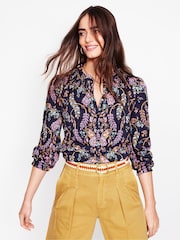 Boden Blue Fay Smocked Jersey Shirt - Image 4 of 6