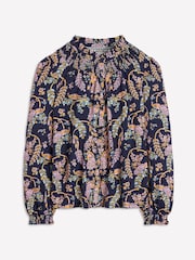 Boden Blue Fay Smocked Jersey Shirt - Image 6 of 6