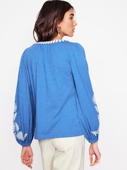 Boden Blue Nia Embroidered 100% Cotton Blouse - Image 3 of 6