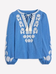Boden Blue Nia Embroidered 100% Cotton Blouse - Image 6 of 6
