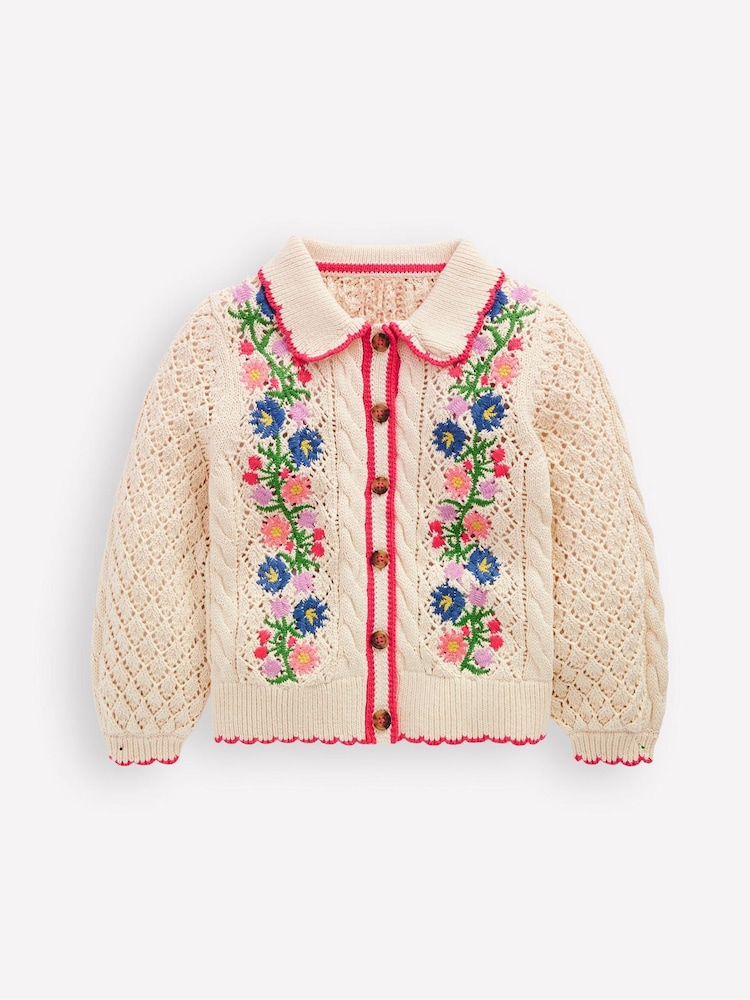 Boden Cream Embroidered 100% Cotton Cardigan - Image 1 of 4