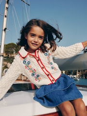 Boden Cream Embroidered 100% Cotton Cardigan - Image 2 of 4
