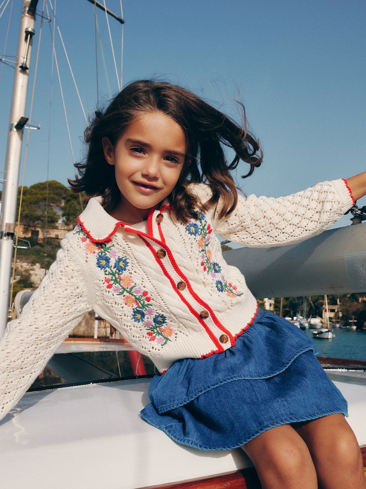 Boden Cream Embroidered 100% Cotton Cardigan - Image 2 of 4