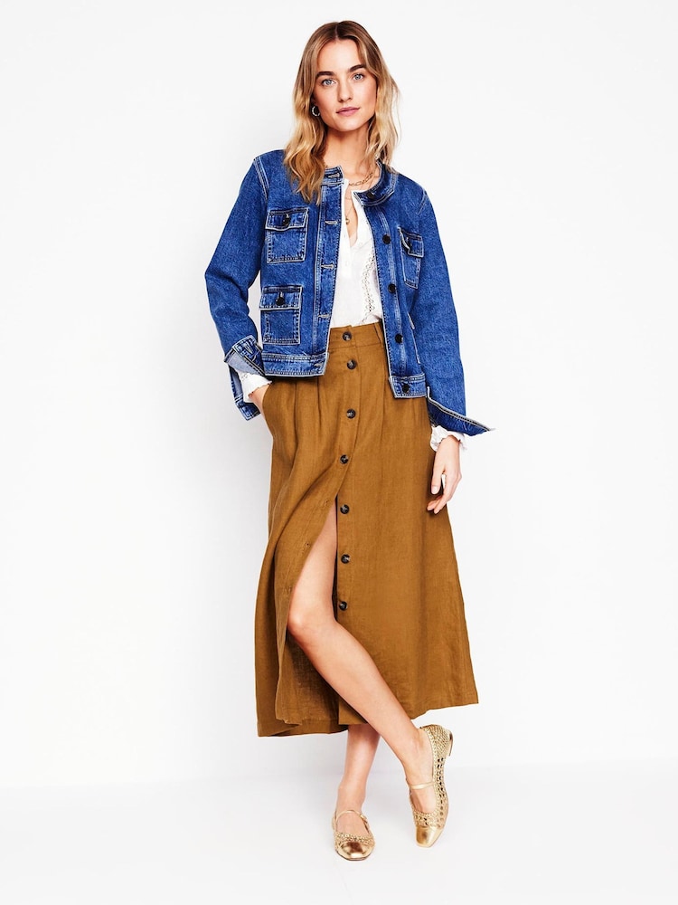 Boden Brown Thomasina 100% Linen Midi Skirt - Image 1 of 5