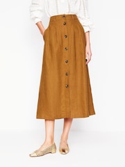 Boden Brown Thomasina 100% Linen Midi Skirt - Image 4 of 5