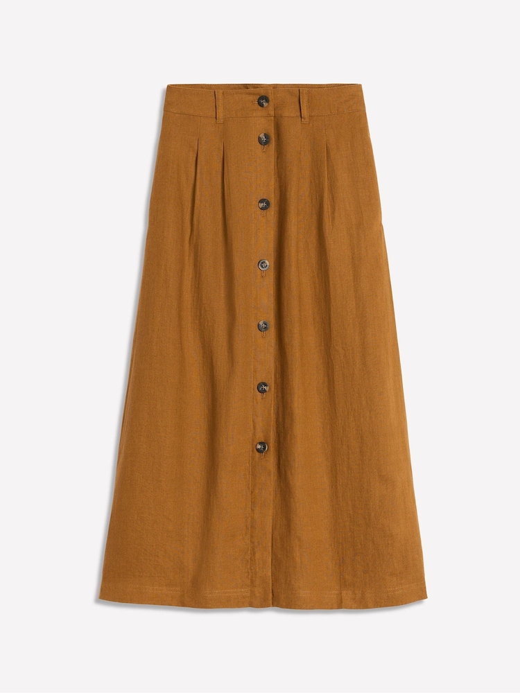 Boden Brown Thomasina 100% Linen Midi Skirt - Image 5 of 5