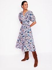 Boden Cream Bria Puff Sleeve 100% Cotton Midi Dress - Image 1 of 5