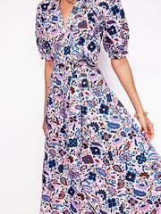 Boden Cream Bria Puff Sleeve 100% Cotton Midi Dress - Image 2 of 5