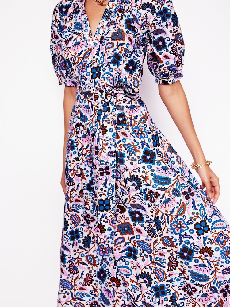 Boden Cream Bria Puff Sleeve 100% Cotton Midi Dress - Image 2 of 5