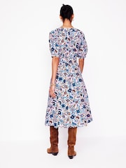 Boden Cream Bria Puff Sleeve 100% Cotton Midi Dress - Image 3 of 5