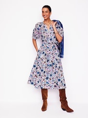 Boden Cream Bria Puff Sleeve 100% Cotton Midi Dress - Image 4 of 5