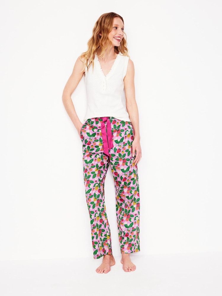 Boden Pink 100% Cotton Sateen Pyjamas Trousers - Image 1 of 2