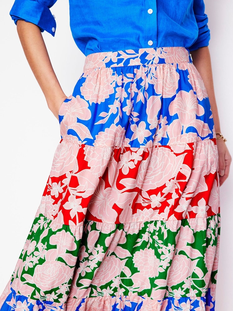 Boden Red Nadia Poplin 100% Cotton Maxi Skirt - Image 4 of 5