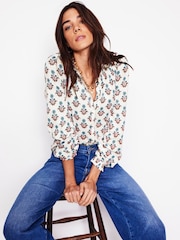 Boden Cream Fay Smocked Jersey Shirt - Image 3 of 5