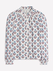 Boden Cream Fay Smocked Jersey Shirt - Image 5 of 5