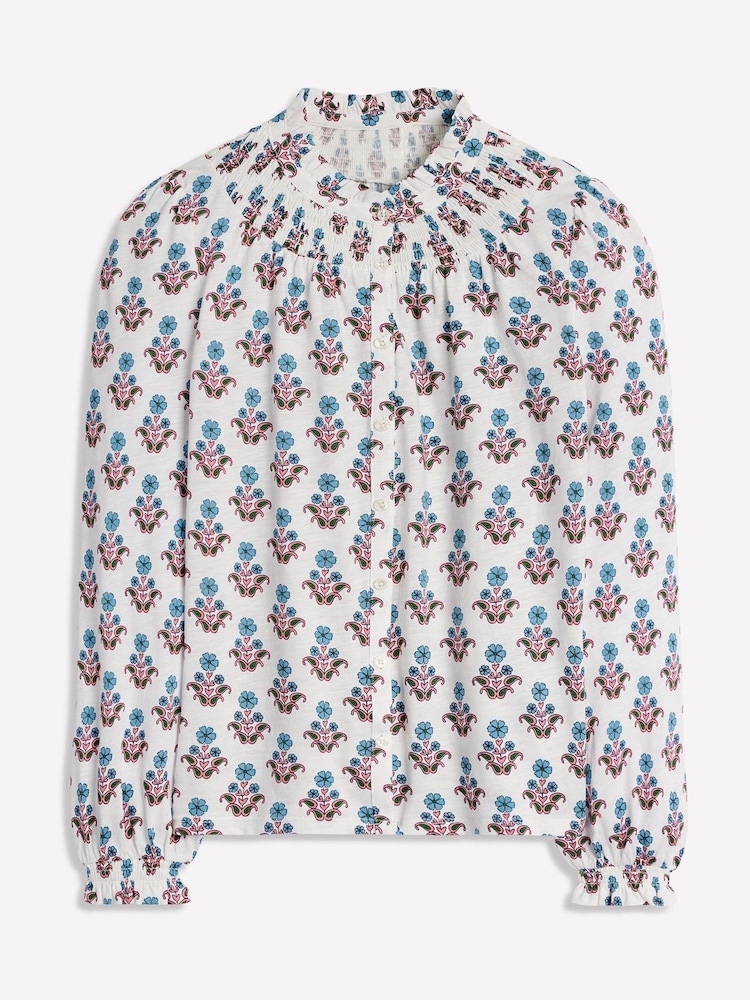 Boden Cream Fay Smocked Jersey Shirt - Image 5 of 5 Boden Cream Fay Smocked Jersey Shirt - Image 5 of 5
