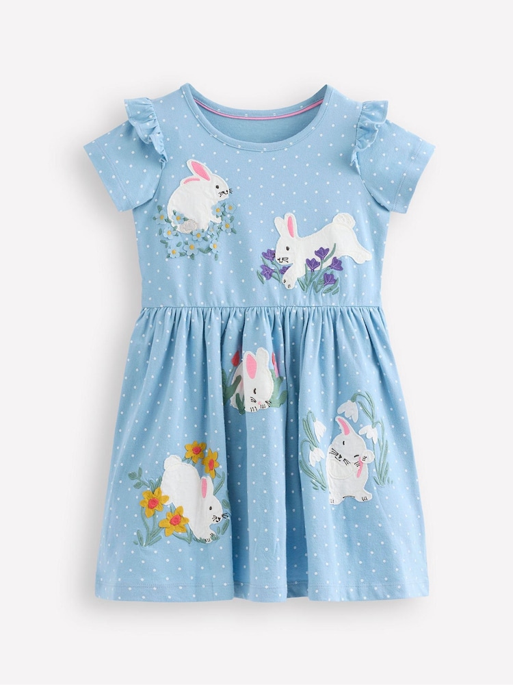 Boden Blue Betty Jersey Appliqué 100% Cotton Dress - Image 1 of 3
