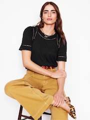 Boden Black Mila Trim Detail 100% Cotton Top - Image 2 of 6