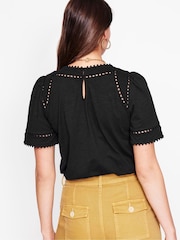 Boden Black Mila Trim Detail 100% Cotton Top - Image 4 of 6
