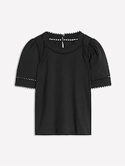 Boden Black Mila Trim Detail 100% Cotton Top - Image 6 of 6