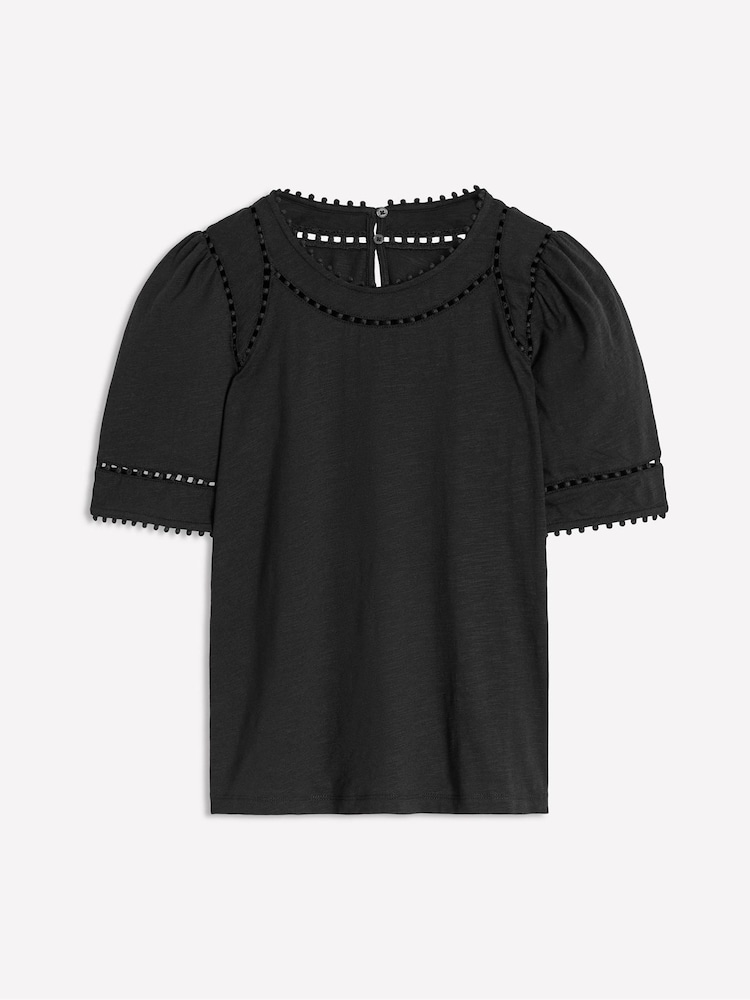 Boden Black Mila Trim Detail 100% Cotton Top - Image 6 of 6