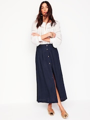 Boden Blue Thomasina 100% Linen Midi Skirt - Image 1 of 5