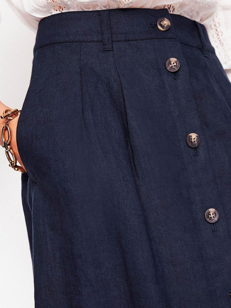 Boden Blue Thomasina 100% Linen Midi Skirt - Image 2 of 5
