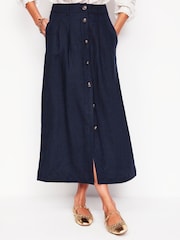 Boden Blue Thomasina 100% Linen Midi Skirt - Image 4 of 5