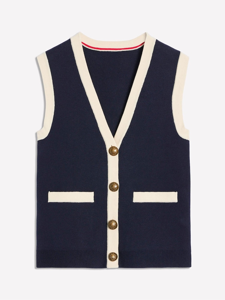 Boden Blue Holly Knitted 100% Cotton Waistcoat - Image 5 of 6