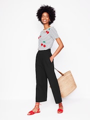Boden Black Cropped Double Cloth 100% Cotton Trousers - Image 1 of 6